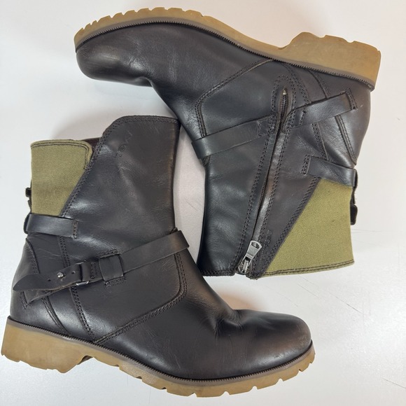 Teva Women's Brown Leather Mid Calf Boots Side Zip Rubber Sole Size 7 - Picture 1 of 15